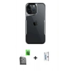 MARSİLYAN™- iPhone 16 Pro Kılıf Akış Çizgi Koleksiyonu - Siyah Bilvis 0.18mm Plus Cam Ekran Koruyucu + Raze Metal Kamera Lens - SH