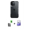 MARSİLYAN™- iPhone 16 Pro Kılıf Akış Çizgi Koleksiyonu - Siyah Bilvis 5in1 5D Magic Hayalet Cam Ekran Koruyucu + Siyah Raze Metal Kamera Lens