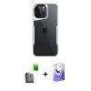 MARSİLYAN™- iPhone 16 Pro Kılıf Akış Çizgi Koleksiyonu - Siyah Bilvis 5in1 5D Magic Hayalet Cam Ekran Koruyucu + Siyah Raze Metal Kamera Lens