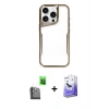 MARSİLYAN™- iPhone 16 Pro Kılıf Akış Çizgi Koleksiyonu - Siyah Bilvis 5in1 5D Magic Hayalet Cam Ekran Koruyucu + Siyah Raze Metal Kamera Lens