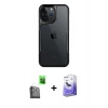 MARSİLYAN™- iPhone 16 Pro Kılıf Akış Çizgi Koleksiyonu - Siyah Bilvis 5in1 5D Magic Hayalet Cam Ekran Koruyucu + Siyah Raze Metal Kamera Lens