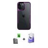 MARSİLYAN™- iPhone 16 Pro Kılıf Akış Çizgi Koleksiyonu - Siyah Bilvis 5in1 5D Magic Hayalet Cam Ekran Koruyucu + Siyah Raze Metal Kamera Lens