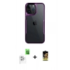 MARSİLYAN™- iPhone 16 Pro Kılıf Akış Çizgi Koleksiyonu - Siyah Buffer Cam Ekran Koruyucu + Beyaz Raze Metal Kamera Lens