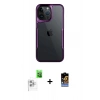 MARSİLYAN™- iPhone 16 Pro Kılıf Akış Çizgi Koleksiyonu - Siyah Buffer Hayalet Cam Ekran Koruyucu + Beyaz Raze Metal Kamera Lens