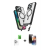 MARSİLYAN™- iPhone 16 Pro Kılıf Atlas Doku Koleksiyonu - Siyah 3D Antistatik Mat Seramik Nano Ekran Koruyucu + Raze Metal Kamera Lens - BZ