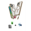 MARSİLYAN™- iPhone 16 Pro Kılıf Atlas Doku Koleksiyonu - Siyah 3D Antistatik Seramik Nano Ekran Koruyucu + Raze Metal Kamera Lens - SH