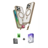 MARSİLYAN™- iPhone 16 Pro Kılıf Atlas Doku Koleksiyonu - Siyah Bilvis 5in1 3D Magic Cam Ekran Koruyucu + Raze Metal Kamera Lens - SH