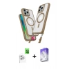 MARSİLYAN™- iPhone 16 Pro Kılıf Atlas Doku Koleksiyonu - Siyah Bilvis 5in1 3D Magic Cam Ekran Koruyucu + Raze Metal Kamera Lens - BZ