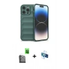 MARSİLYAN™- iPhone 16 Pro Kılıf Atlas Koleksiyonu - Siyah 3D Antistatik Seramik Nano Ekran Koruyucu + Raze Metal Kamera Lens - SH