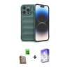 MARSİLYAN™- iPhone 16 Pro Kılıf Atlas Koleksiyonu - Siyah Bilvis 5in1 3D Magic Cam Ekran Koruyucu + Raze Metal Kamera Lens - CLTM