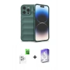 MARSİLYAN™- iPhone 16 Pro Kılıf Atlas Koleksiyonu - Siyah Bilvis 5in1 3D Magic Cam Ekran Koruyucu + Raze Metal Kamera Lens - BZ