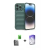 MARSİLYAN™- iPhone 16 Pro Kılıf Atlas Koleksiyonu - Siyah Bilvis 5in1 3D Magic Cam Ekran Koruyucu + Raze Metal Kamera Lens - SH
