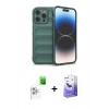 MARSİLYAN™- iPhone 16 Pro Kılıf Atlas Koleksiyonu - Siyah Bilvis 5in1 5D Magic Hayalet Cam Ekran Koruyucu + Raze Metal Kamera Lens - BZ