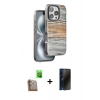 MARSİLYAN™- iPhone 16 Pro Kılıf Atlas Minimal Özel Seri - Siyah 3D Antistatik Hayalet Cam Ekran Koruyucu + Raze Metal Kamera Lens - CLTM