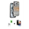 MARSİLYAN™- iPhone 16 Pro Kılıf Atlas Minimal Özel Seri - Siyah 3D Antistatik Mat Seramik Nano Ekran Koruyucu + Beyaz Raze Metal Kamera Lens