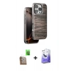 MARSİLYAN™- iPhone 16 Pro Kılıf Atlas Minimal Özel Seri - Siyah Bilvis 5in1 5D Magic Hayalet Cam Ekran Koruyucu + Çöl Titanyum Raze Metal Kamera Lens