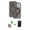 MARSİLYAN™- iPhone 16 Pro Kılıf Çekirdek Klasik - Siyah 3D Antistatik Hayalet Cam Ekran Koruyucu + Raze Metal Kamera Lens - CLTM