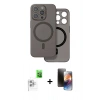 MARSİLYAN™- iPhone 16 Pro Kılıf Çekirdek Klasik - Siyah 3D Antistatik Mat Seramik Nano Ekran Koruyucu + Raze Metal Kamera Lens - BZ