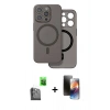 MARSİLYAN™- iPhone 16 Pro Kılıf Çekirdek Klasik - Siyah 3D Antistatik Mat Seramik Nano Ekran Koruyucu + Raze Metal Kamera Lens - SH