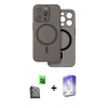 MARSİLYAN™- iPhone 16 Pro Kılıf Çekirdek Klasik - Siyah Bilvis 5in1 3D Magic Cam Ekran Koruyucu + Raze Metal Kamera Lens - SH