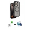 MARSİLYAN™- iPhone 16 Pro Kılıf Çekirdek Minimal Prime - Siyah 3D Antistatik Cam Ekran Koruyucu + Raze Metal Kamera Lens - BZ