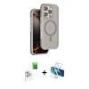 MARSİLYAN™- iPhone 16 Pro Kılıf Çekirdek Minimal Prime - Siyah 3D Antistatik Cam Ekran Koruyucu + Raze Metal Kamera Lens - BZ