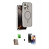 MARSİLYAN™- iPhone 16 Pro Kılıf Çekirdek Minimal Prime - Siyah 3D Antistatik Mat Seramik Nano Ekran Koruyucu + Çöl Titanyum Raze Metal Kamera Lens