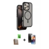 MARSİLYAN™- iPhone 16 Pro Kılıf Çekirdek Minimal Prime - Siyah 3D Antistatik Mat Seramik Nano Ekran Koruyucu + Çöl Titanyum Raze Metal Kamera Lens