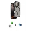 MARSİLYAN™- iPhone 16 Pro Kılıf Çekirdek Minimal Prime - Siyah 3D Antistatik Seramik Nano Ekran Koruyucu + Raze Metal Kamera Lens - BZ