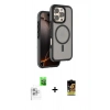 MARSİLYAN™- iPhone 16 Pro Kılıf Çekirdek Minimal Prime - Siyah Buffer Cam Ekran Koruyucu + Beyaz Raze Metal Kamera Lens