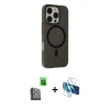 MARSİLYAN™- iPhone 16 Pro Kılıf Çekirdek Modern Prime - Siyah 3D Antistatik Cam Ekran Koruyucu + Raze Metal Kamera Lens - SH