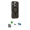 MARSİLYAN™- iPhone 16 Pro Kılıf Çekirdek Modern Prime - Siyah 3D Antistatik Seramik Nano Ekran Koruyucu + Raze Metal Kamera Lens - SH