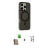 MARSİLYAN™- iPhone 16 Pro Kılıf Çekirdek Modern Prime - Siyah Bilvis 0.18mm Plus Cam Ekran Koruyucu + Çöl Titanyum Raze Metal Kamera Lens