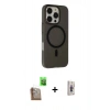 MARSİLYAN™- iPhone 16 Pro Kılıf Çekirdek Modern Prime - Siyah Bilvis 3D Cam Ekran Koruyucu + Çöl Titanyum Raze Metal Kamera Lens
