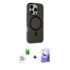 MARSİLYAN™- iPhone 16 Pro Kılıf Çekirdek Modern Prime - Siyah Bilvis 5in1 5D Magic Hayalet Cam Ekran Koruyucu + Beyaz Raze Metal Kamera Lens