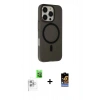 MARSİLYAN™- iPhone 16 Pro Kılıf Çekirdek Modern Prime - Siyah Buffer Hayalet Cam Ekran Koruyucu + Raze Metal Kamera Lens - BZ