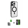 MARSİLYAN™- iPhone 16 Pro Kılıf Doruk Doku Özel Seri - Şeffaf 360 Full Body Arka Koruyucu + Raze Metal Kamera Lens - SH