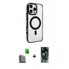 MARSİLYAN™- iPhone 16 Pro Kılıf Doruk Doku Özel Seri - Siyah 360 Mat Full Body Arka Koruyucu + Raze Metal Kamera Lens - SH