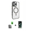 MARSİLYAN™- iPhone 16 Pro Kılıf Doruk Doku Özel Seri - Siyah 360 Mat Full Body Arka Koruyucu + Raze Metal Kamera Lens - SH