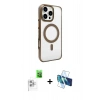 MARSİLYAN™- iPhone 16 Pro Kılıf Doruk Doku Özel Seri - Siyah 3D Antistatik Cam Ekran Koruyucu + Raze Metal Kamera Lens - BZ