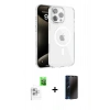 MARSİLYAN™- iPhone 16 Pro Kılıf Doruk Doku Özel Seri - Siyah 3D Antistatik Hayalet Cam Ekran Koruyucu + Raze Metal Kamera Lens - BZ