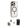 MARSİLYAN™- iPhone 16 Pro Kılıf Doruk Doku Özel Seri - Siyah 3D Antistatik Hayalet Cam Ekran Koruyucu + Raze Metal Kamera Lens - SH