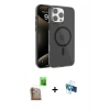 MARSİLYAN™- iPhone 16 Pro Kılıf Doruk Doku Özel Seri - Siyah 3D Antistatik Seramik Nano Ekran Koruyucu + Raze Metal Kamera Lens - CLTM