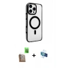 MARSİLYAN™- iPhone 16 Pro Kılıf Doruk Doku Özel Seri - Siyah 3D Antistatik Seramik Nano Ekran Koruyucu + Raze Metal Kamera Lens - CLTM