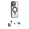 MARSİLYAN™- iPhone 16 Pro Kılıf Doruk Doku Özel Seri - Siyah 3D Antistatik Seramik Nano Ekran Koruyucu + Raze Metal Kamera Lens - SH