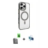 MARSİLYAN™- iPhone 16 Pro Kılıf Doruk Doku Özel Seri - Siyah 3D Antistatik Seramik Nano Ekran Koruyucu + Raze Metal Kamera Lens - SH