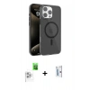 MARSİLYAN™- iPhone 16 Pro Kılıf Doruk Doku Özel Seri - Siyah Bilvis 0.18mm Plus Cam Ekran Koruyucu + Raze Metal Kamera Lens - BZ