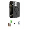 MARSİLYAN™- iPhone 16 Pro Kılıf Doruk Doku Özel Seri - Siyah Bilvis 0.18mm Plus Cam Ekran Koruyucu + Raze Metal Kamera Lens - CLTM