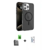 MARSİLYAN™- iPhone 16 Pro Kılıf Doruk Doku Özel Seri - Siyah Bilvis 0.18mm Plus Cam Ekran Koruyucu + Raze Metal Kamera Lens - SH