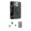 MARSİLYAN™- iPhone 16 Pro Kılıf Doruk Doku Özel Seri - Siyah Bilvis 3D Mat Cam Ekran Koruyucu + Raze Metal Kamera Lens - BZ